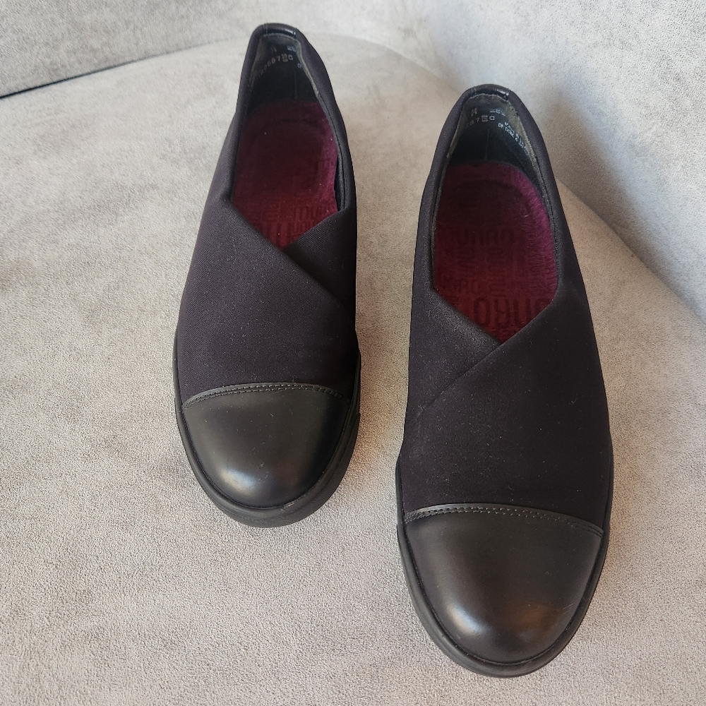 Munro Loafers 7.5 Black Nylon Plum Slip-on Comfort Flats Athleisure Made In USA
